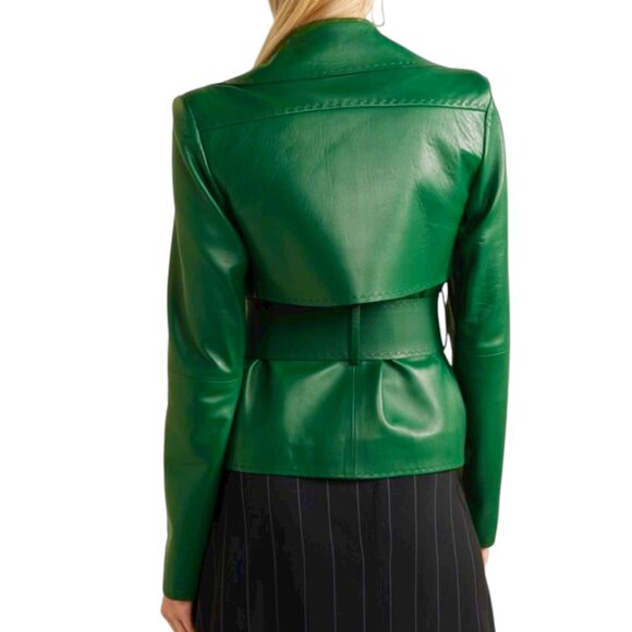 Mugler - Belted Leather Biker Jacket - Emerald Size 38 FR, 6-8 US - Picture 6 of 12
